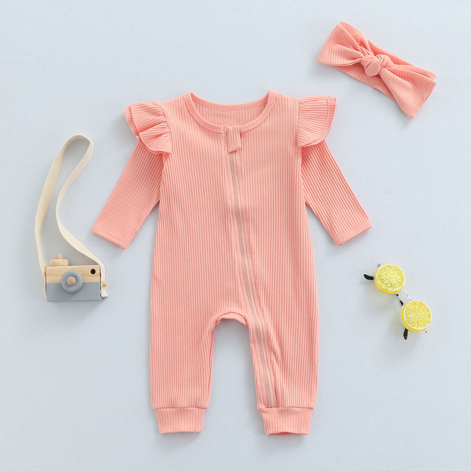 Ruffle Knitting Jumpsuit With Headband