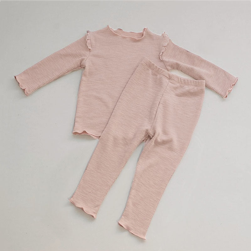 Ruffle Shoulders Bodysuit/Blouse And Pants Pajamas