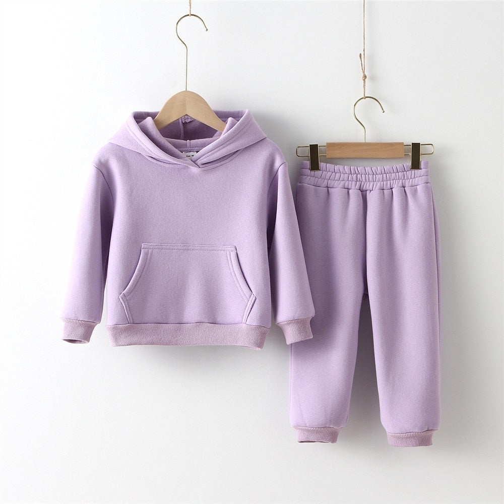 Solid Color Hoodie And Pants Set