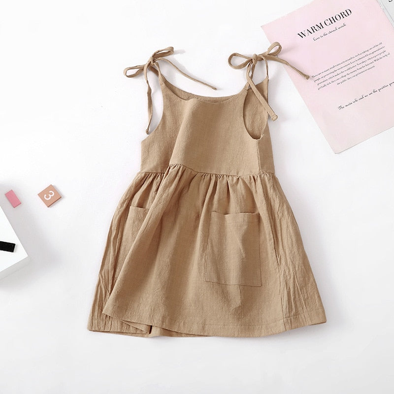 Linen Lace-Up Dress With Pockets