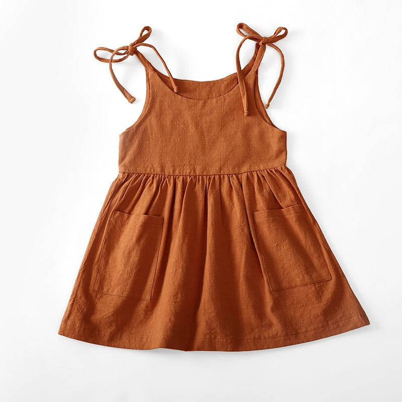 Linen Lace-Up Dress With Pockets