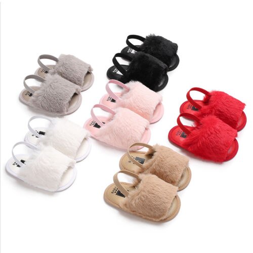 Faux Fur Slippers With Elastic Strap