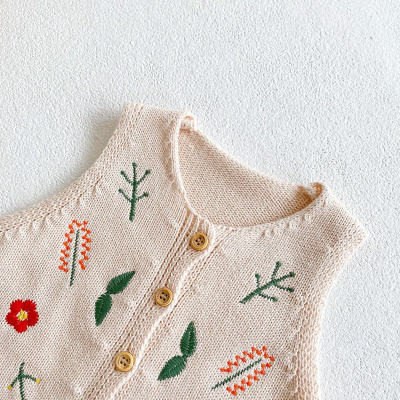 Knitted Embroidered Flower Vest