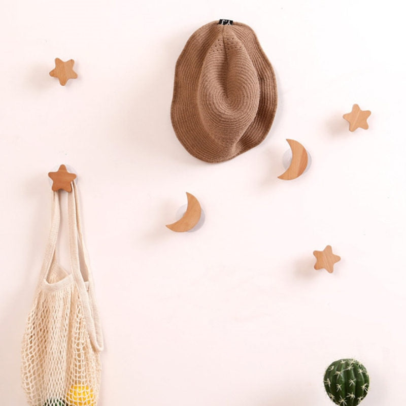 Moon/Cloud/Star Modern Wood Wall Hooks