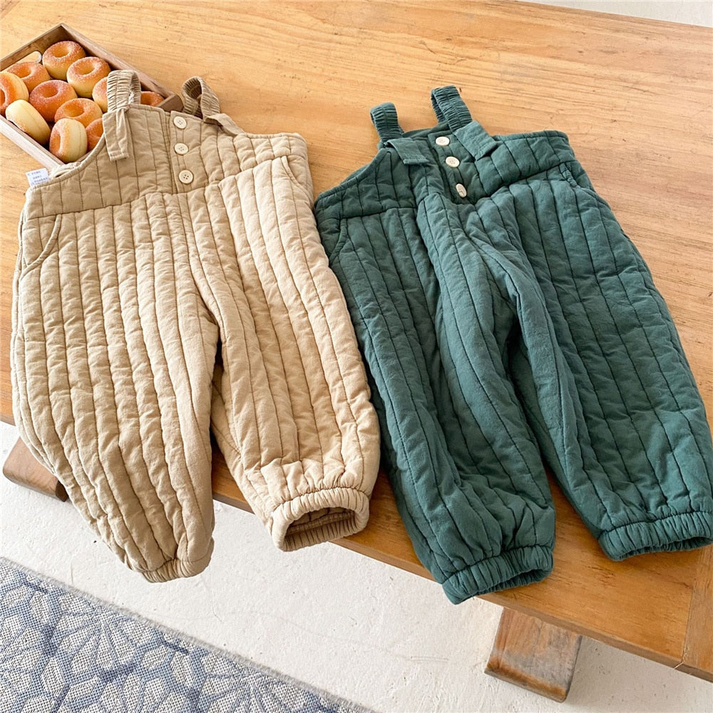 Solid Color Quilted Suspender Trousers