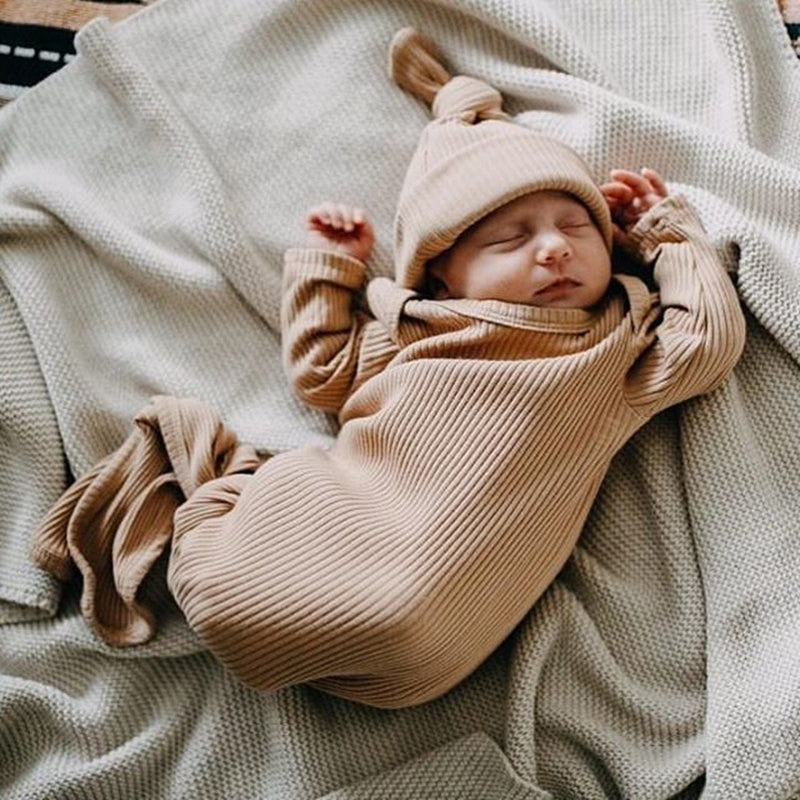 Ribbed Long Sleeve Blanket Swaddle Wrap & Hat