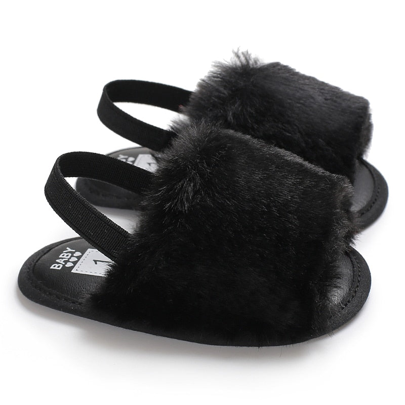 Faux Fur Slippers With Elastic Strap