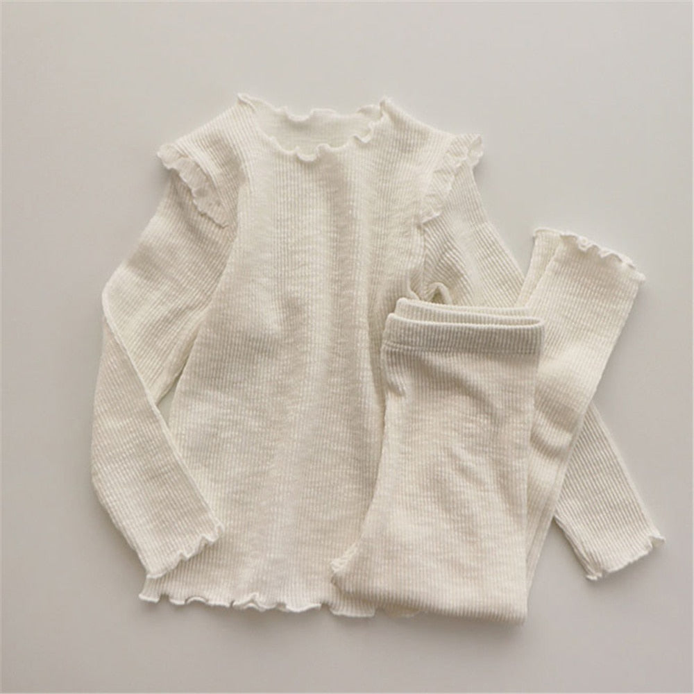 Ruffle Shoulders Bodysuit/Blouse And Pants Pajamas