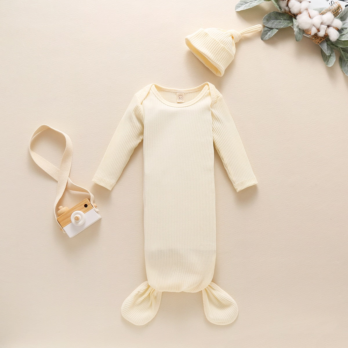 Ribbed Long Sleeve Blanket Swaddle Wrap & Hat