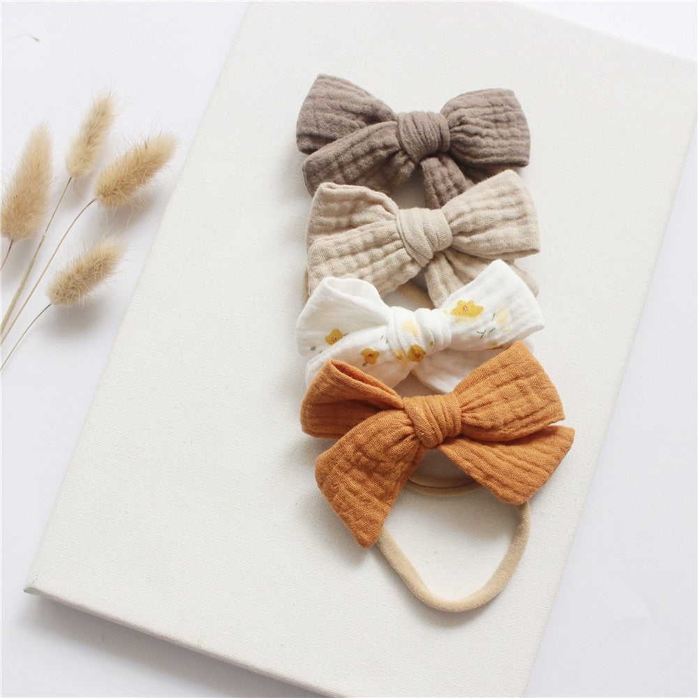 4Pcs/Set Cotton Bow Elastic Headband