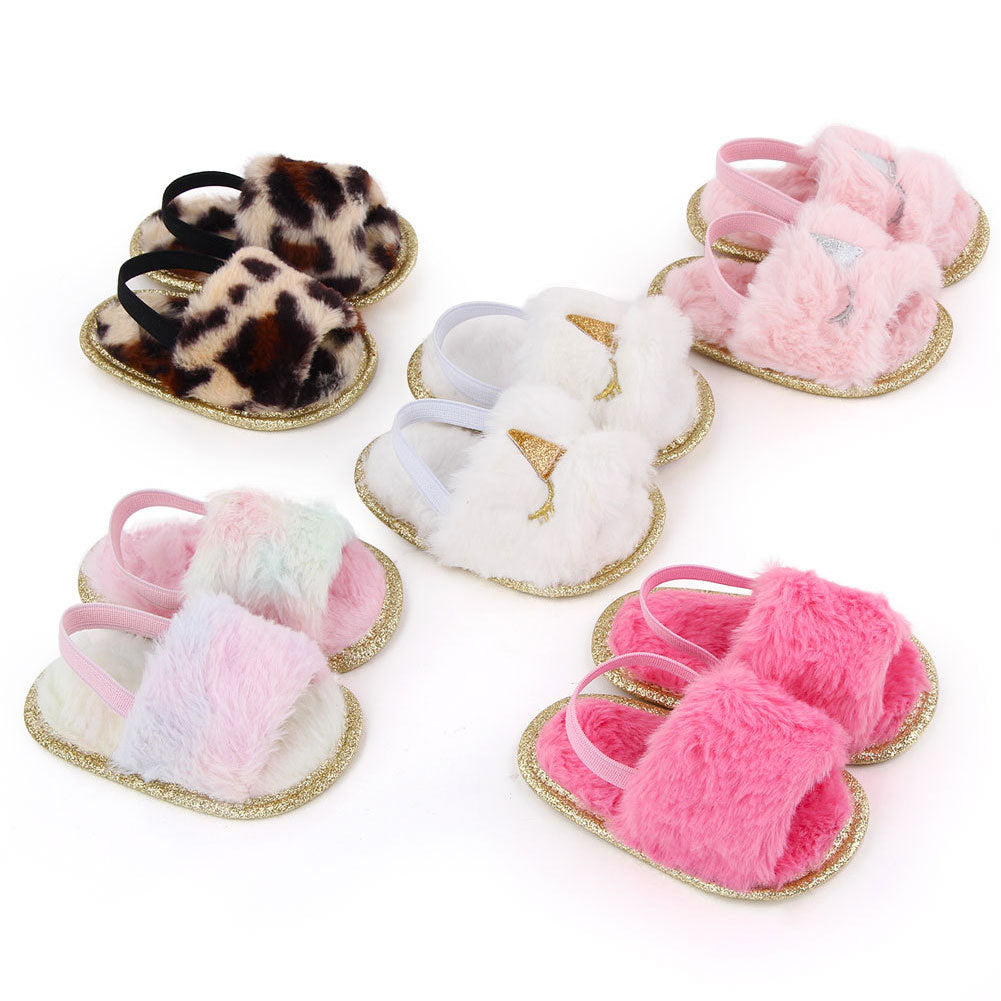 Faux Fur Slippers With Elastic Back Strap