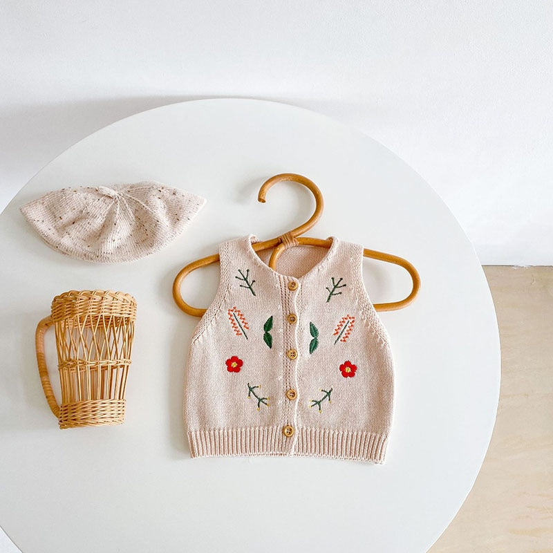 Knitted Embroidered Flower Vest