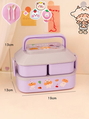 Cartoon Stickers Double Layers Lunch Box