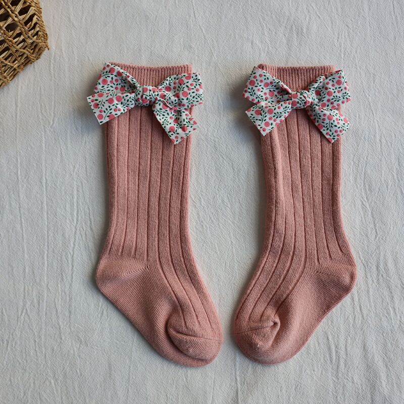 Flower Bows Long Stripped Soft Socks