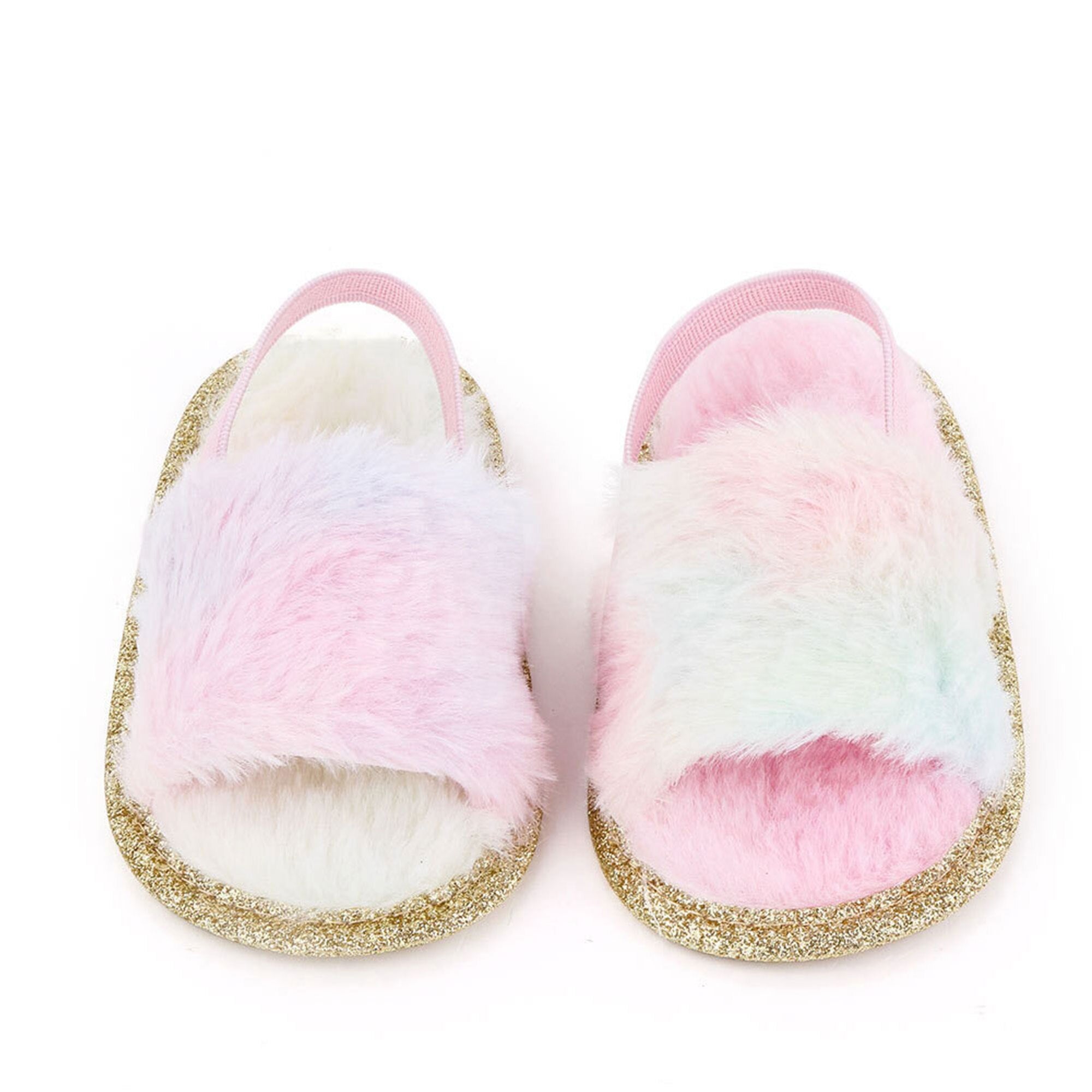 Faux Fur Slippers With Elastic Strap