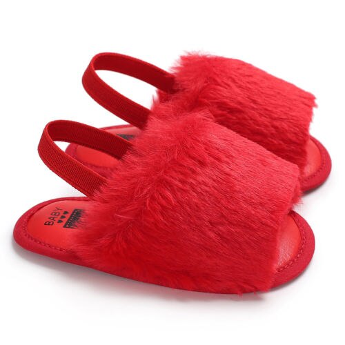 Faux Fur Slippers With Elastic Back Strap