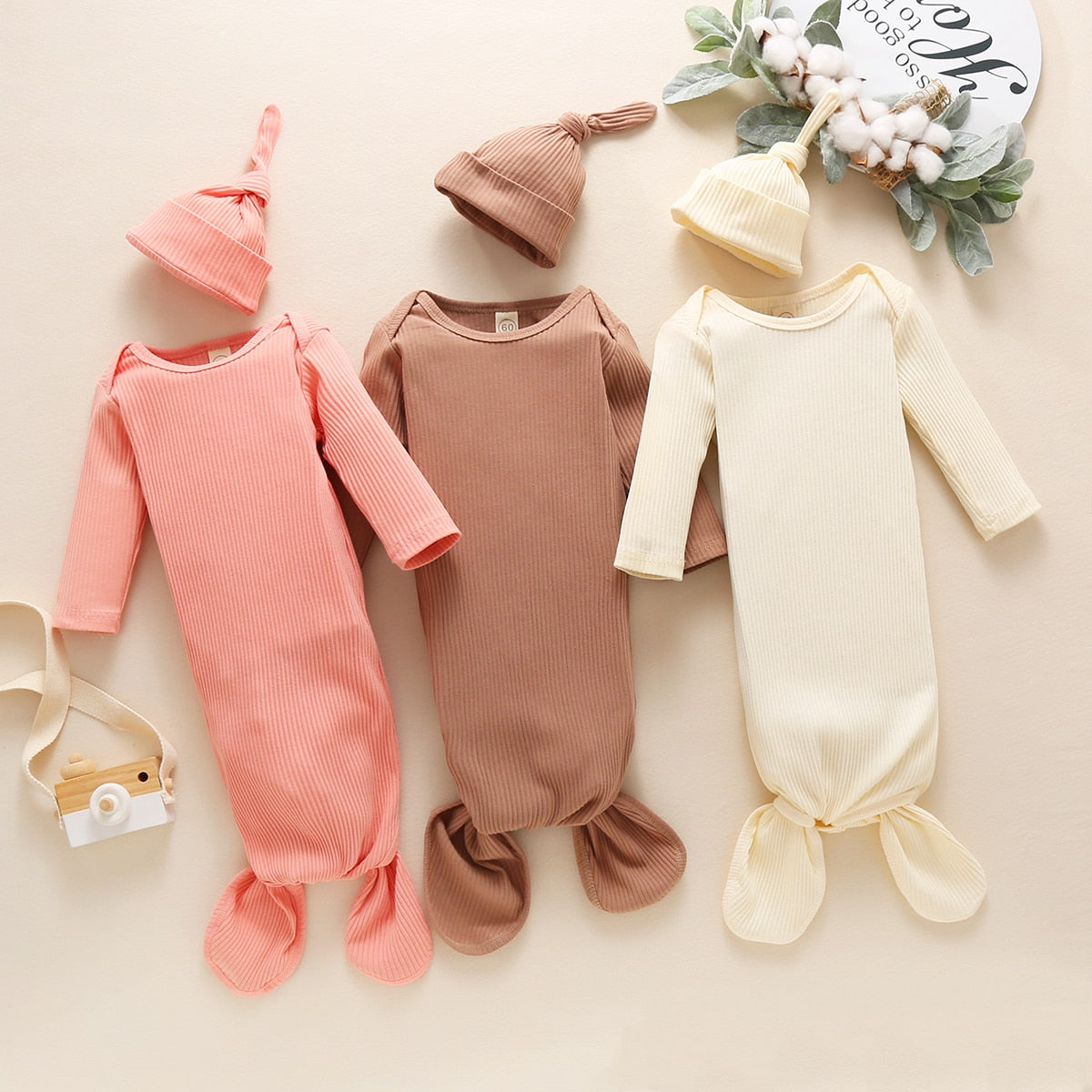 Ribbed Long Sleeve Blanket Swaddle Wrap & Hat