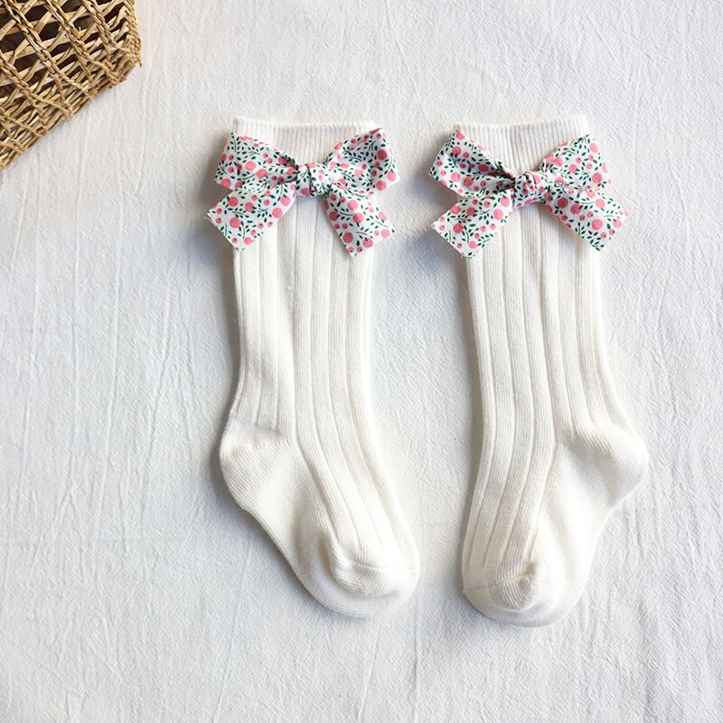 Flower Bows Long Stripped Soft Socks