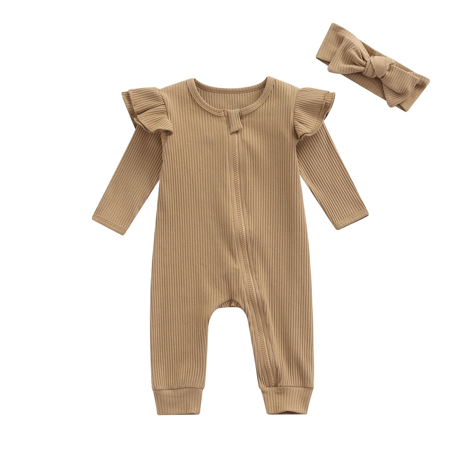 Ruffle Knitting Jumpsuit With Headband