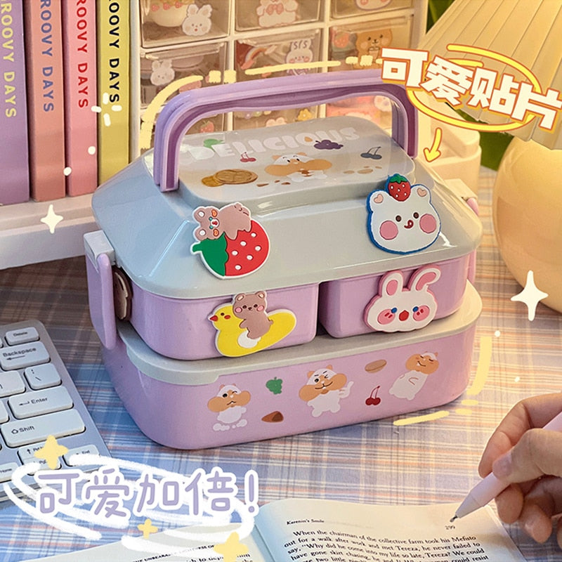 Cartoon Stickers Double Layers Lunch Box