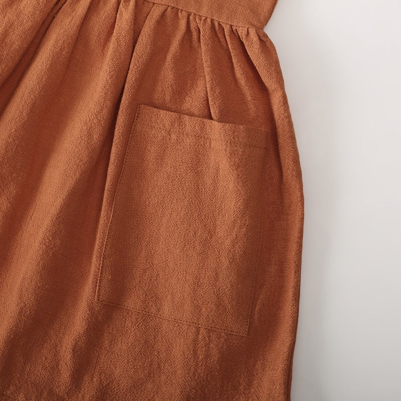 Linen Lace-Up Dress With Pockets