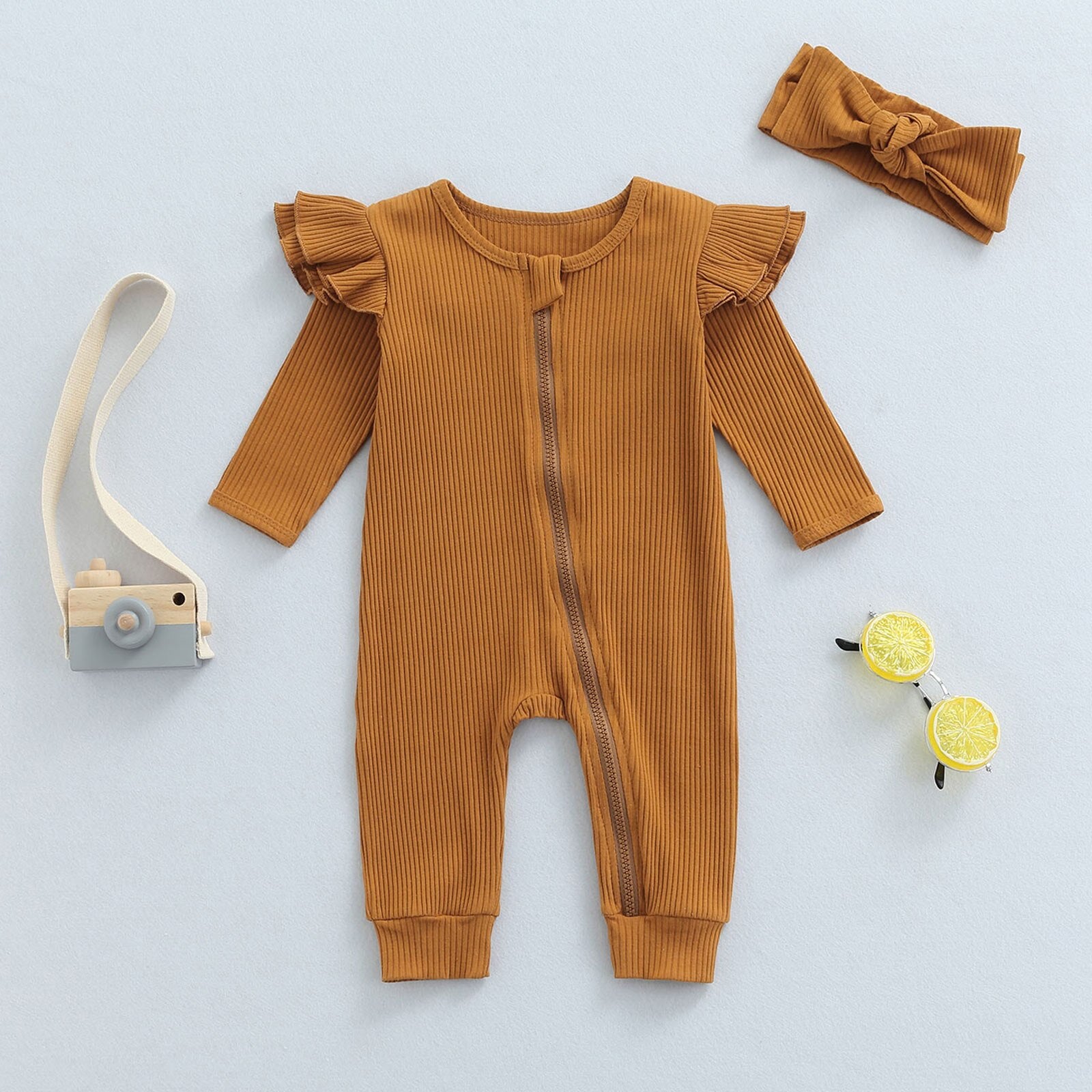 Ruffle Knitting Jumpsuit With Headband