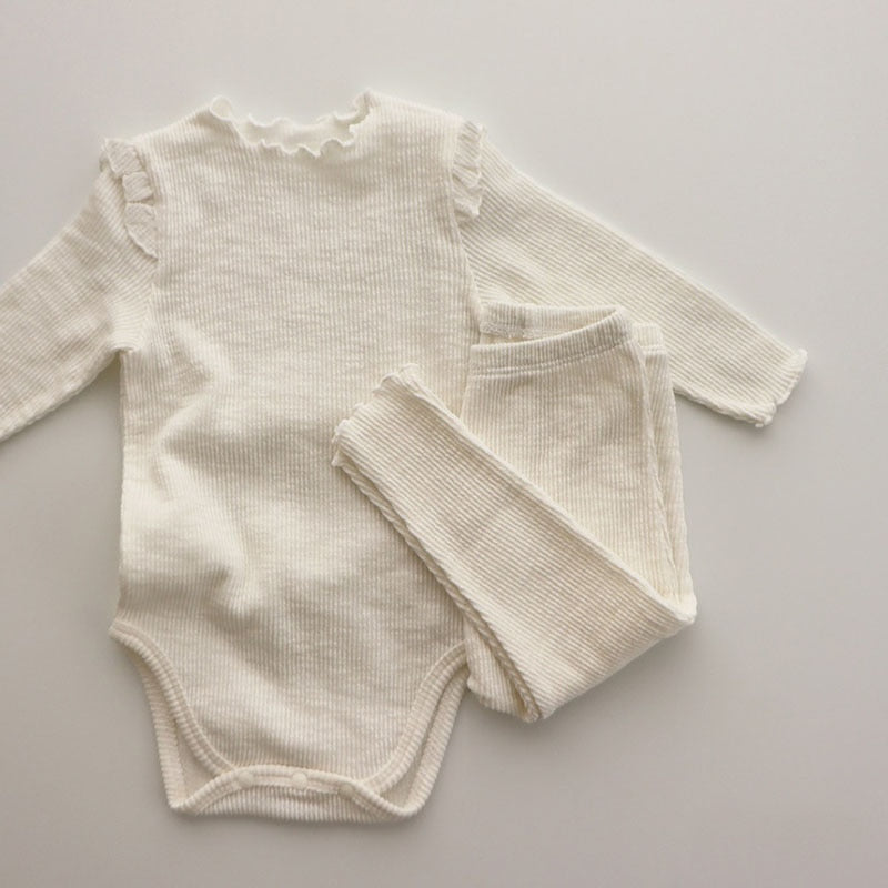 Ruffle Shoulders Bodysuit/Blouse And Pants Pajamas