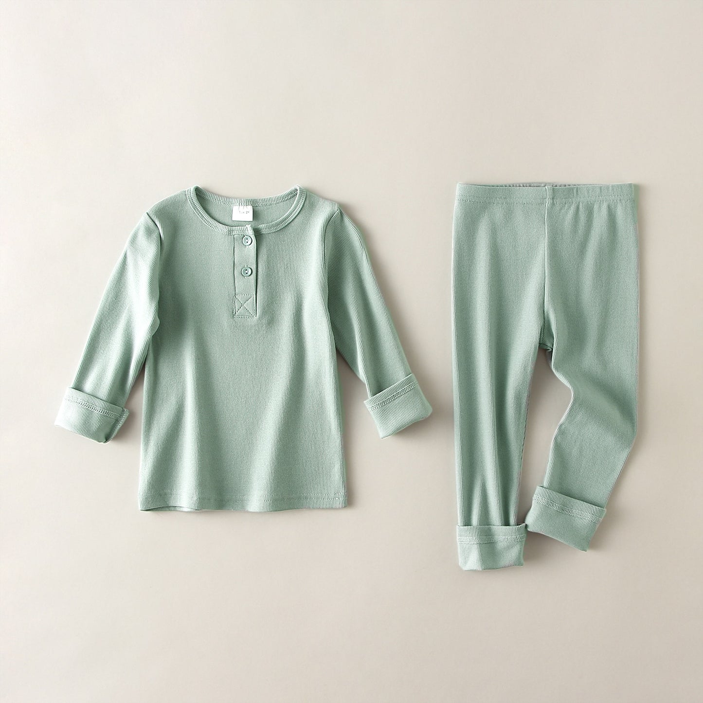 Solid Color Long Sleeve Pajamas Top & Pants Set