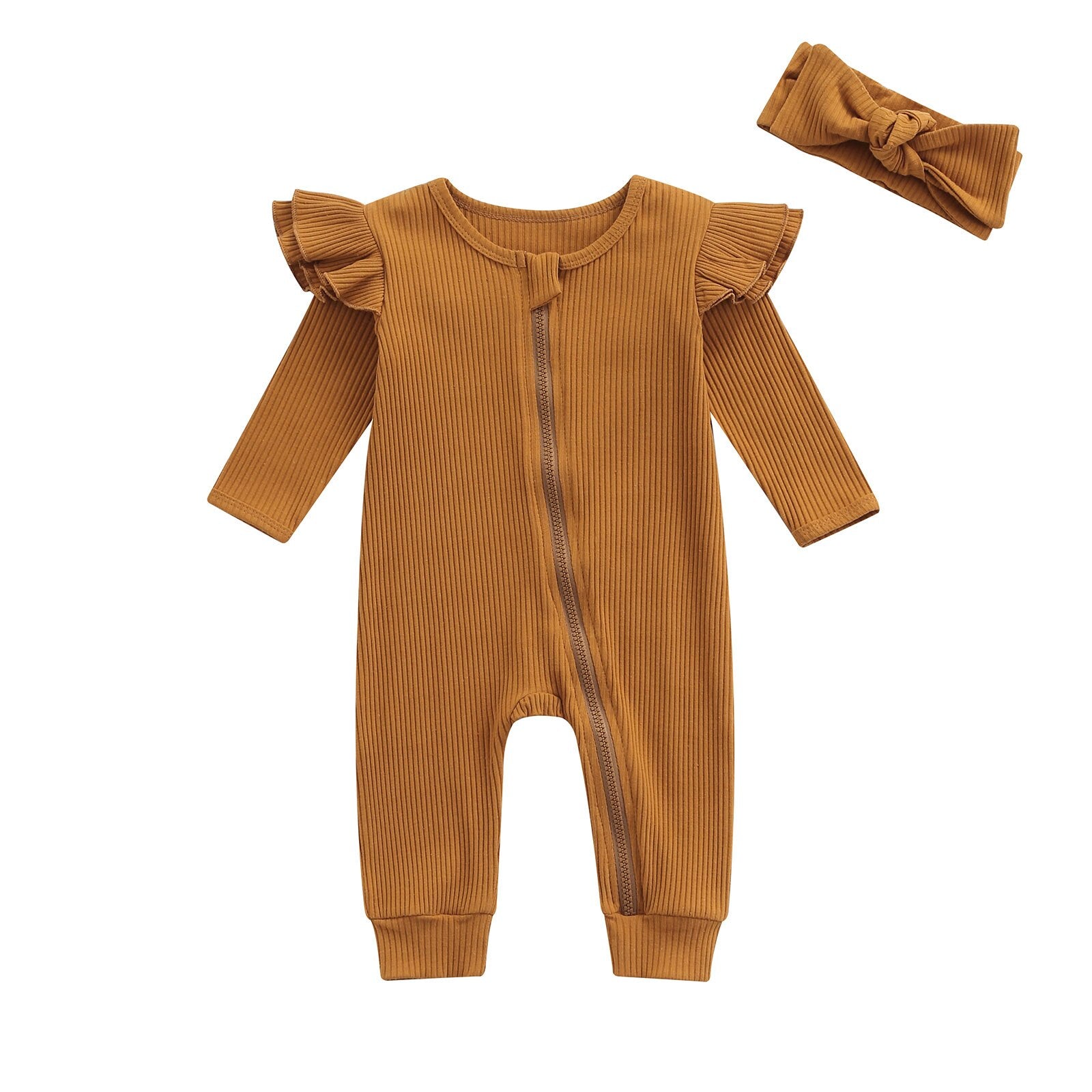 Ruffle Knitting Jumpsuit With Headband