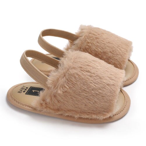 Faux Fur Slippers With Elastic Strap