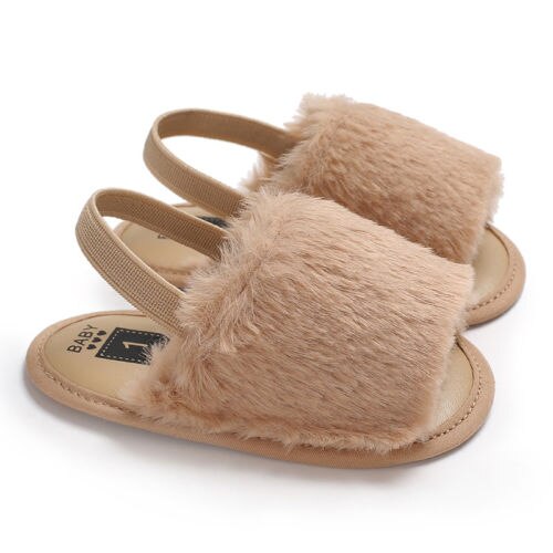 Faux Fur Slippers With Elastic Back Strap