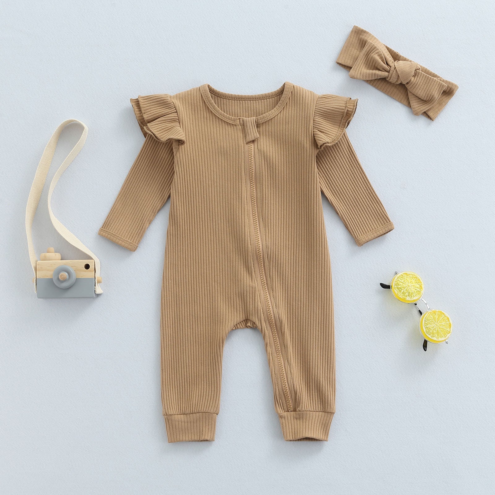 Ruffle shoulders Jumpsuit With Bow Headband