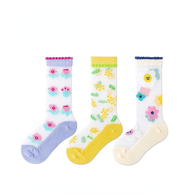 3 Pairs Flower Pattern Socks