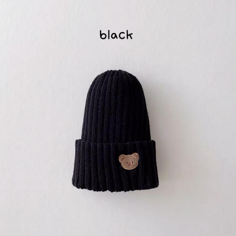 Solid Color Embroidered Bear Beanie Hat