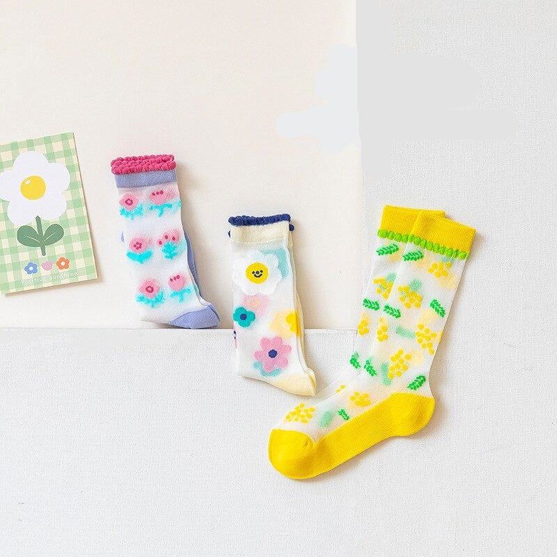 3 Pairs Flower Pattern Socks