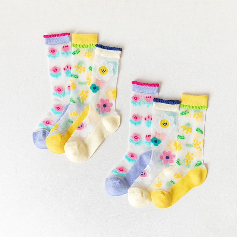 3 Pairs Flower Pattern Socks