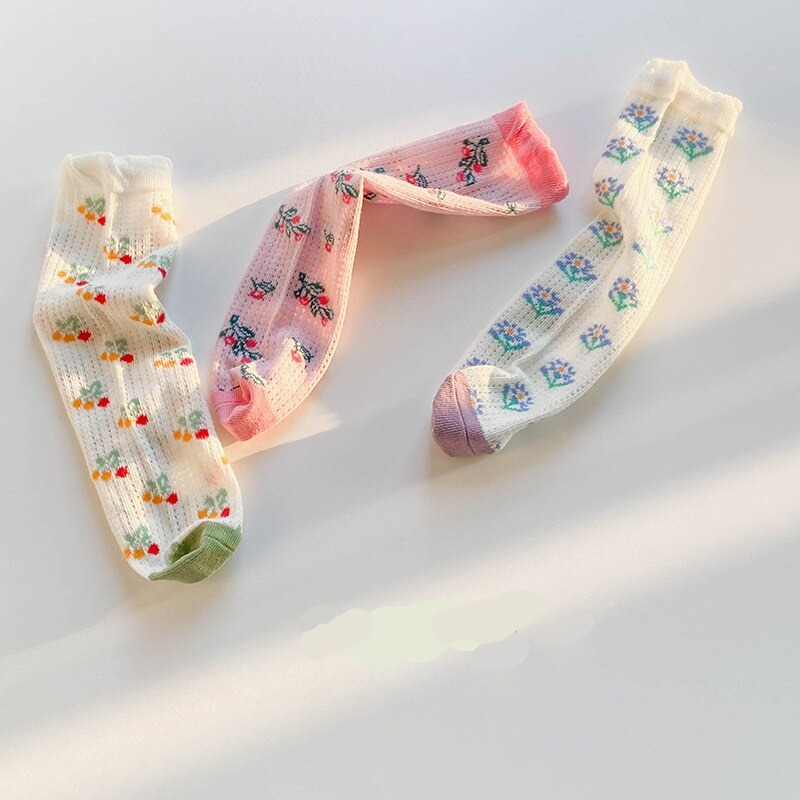 3 Pairs Candy Colors Broken Flower Socks