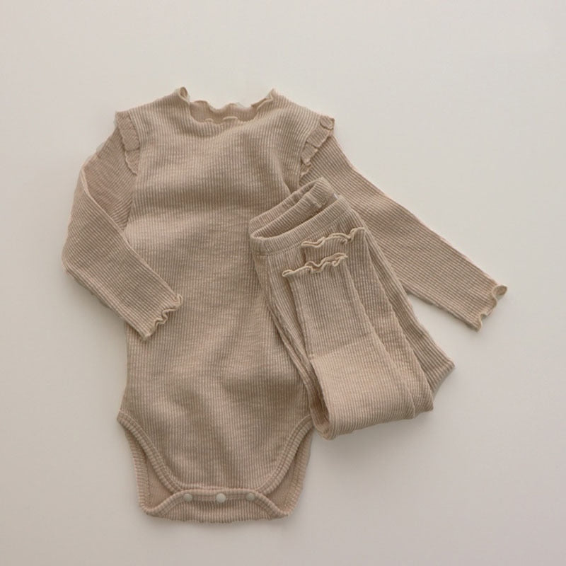 Ruffle Shoulders Bodysuit/Blouse And Pants Pajamas