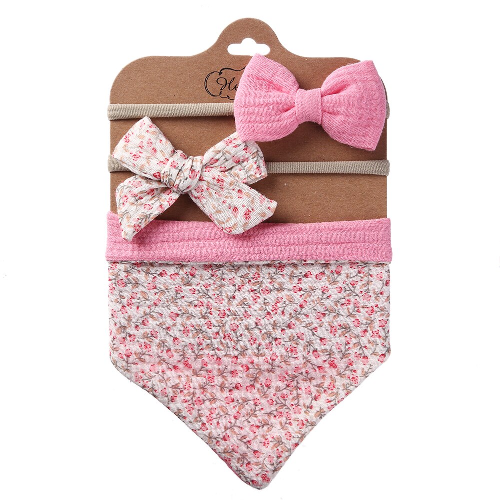 3Pcs/Set Muslin Cotton Triangle Bib & Bow Headband