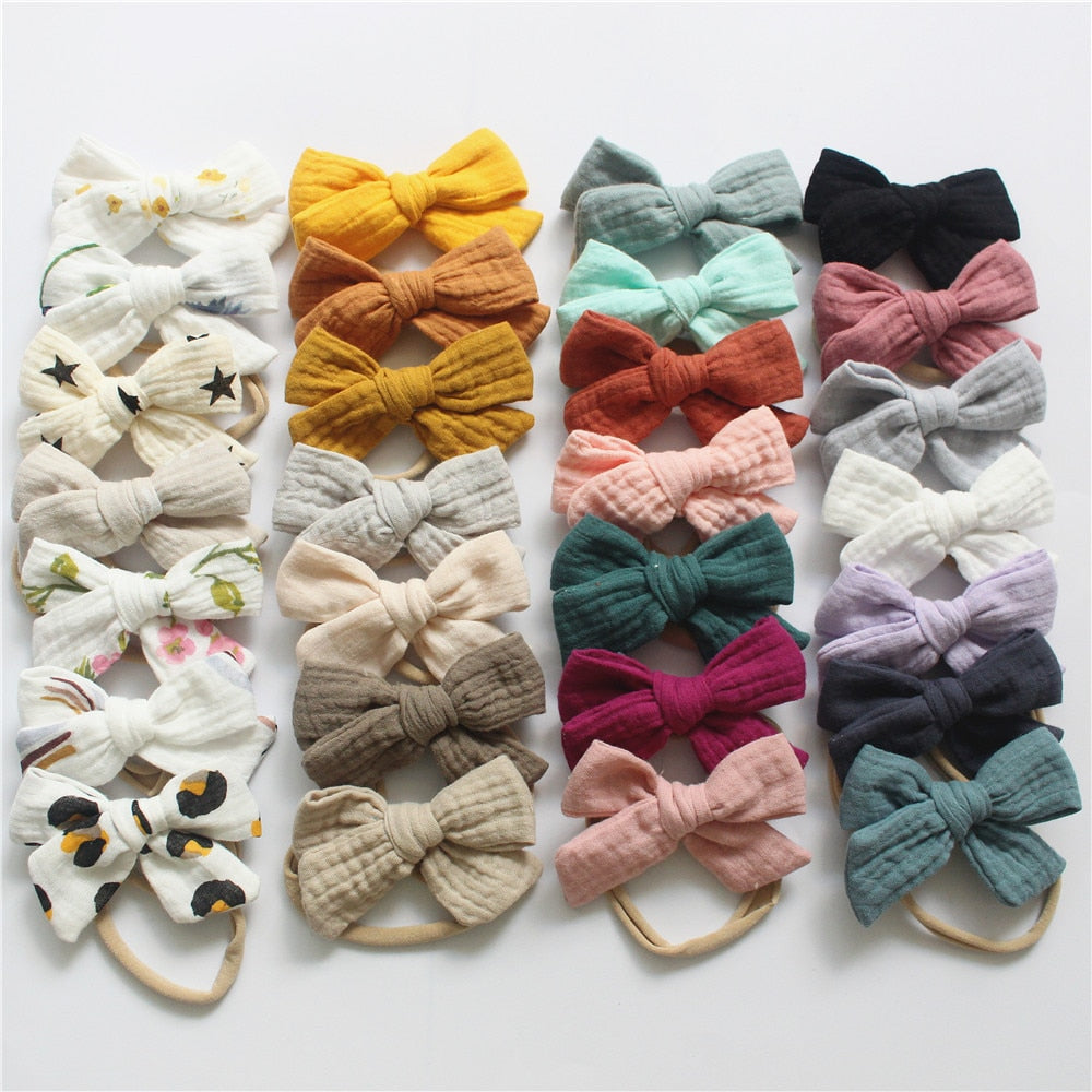 4Pcs/Set Cotton Bow Elastic Headband