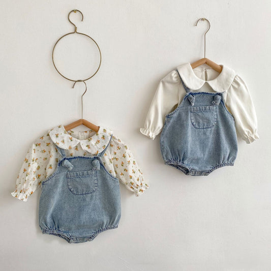Pocket Light Blue Denim Overall With Top