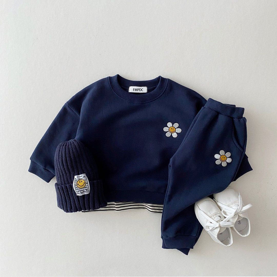 Embroidered Sunflower Sweatshirt & Pants Set