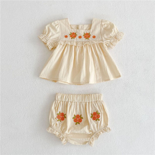 Vintage Embroidery Floral Dress And Shorts
