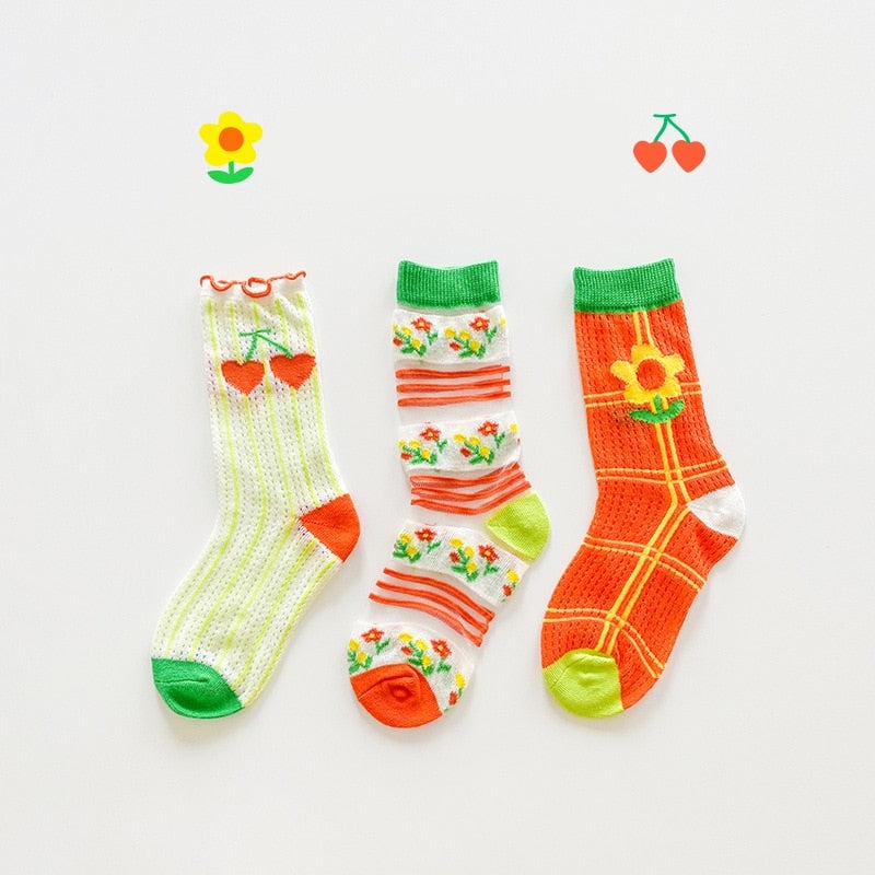 3 Pairs Thin Colorful Socks