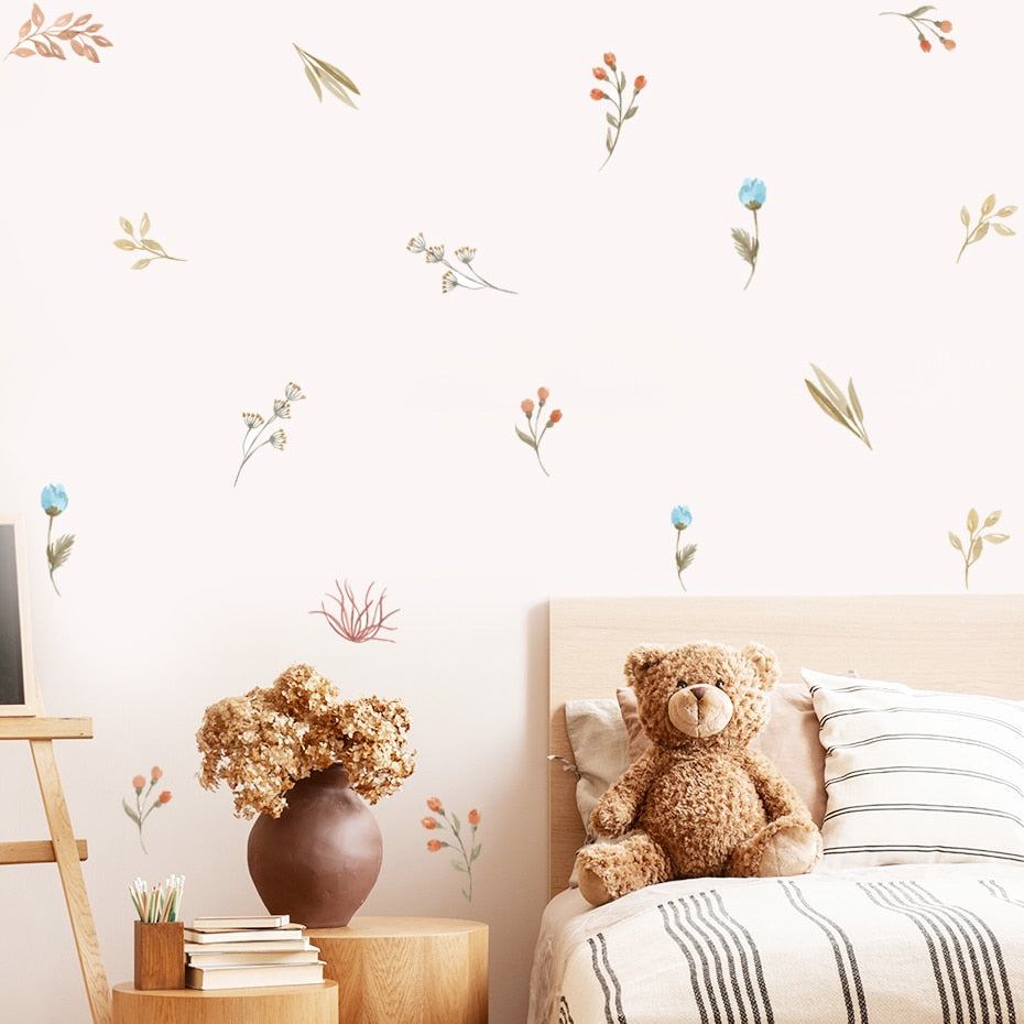 Leaves, Herbs, Field And Flowers Watercolor Wall Sticker