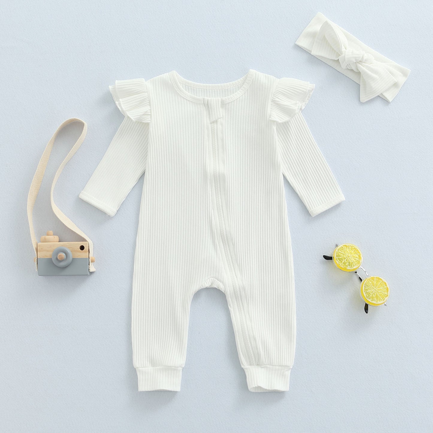 Ruffle shoulders Jumpsuit With Bow Headband