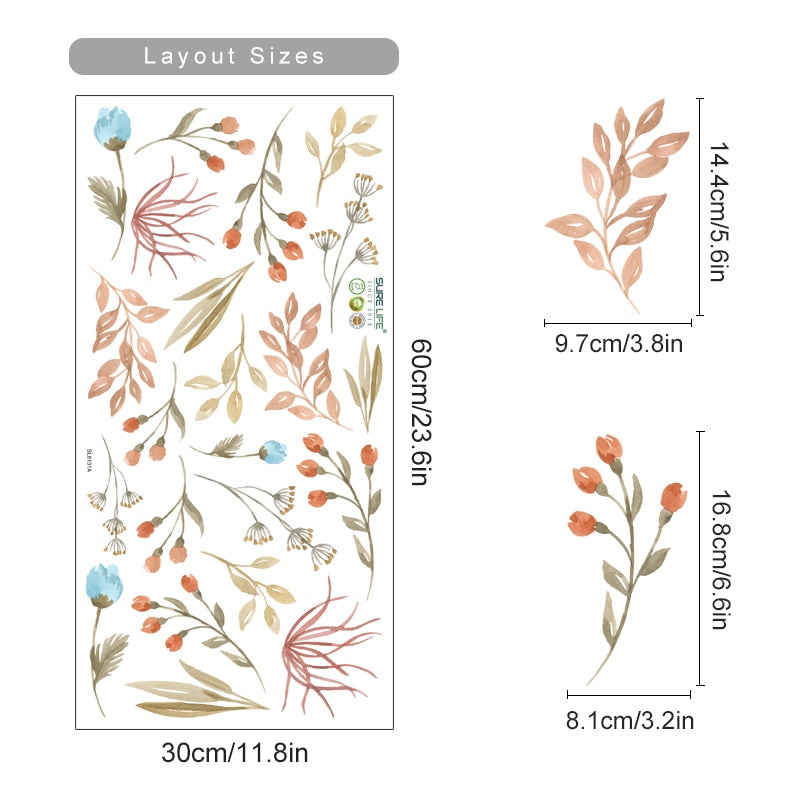Leaves, Herbs, Field And Flowers Watercolor Wall Sticker