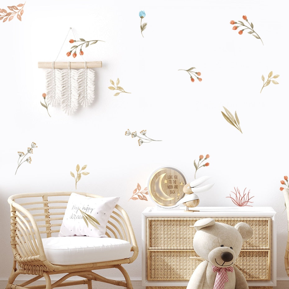 Leaves, Herbs, Field And Flowers Watercolor Wall Sticker