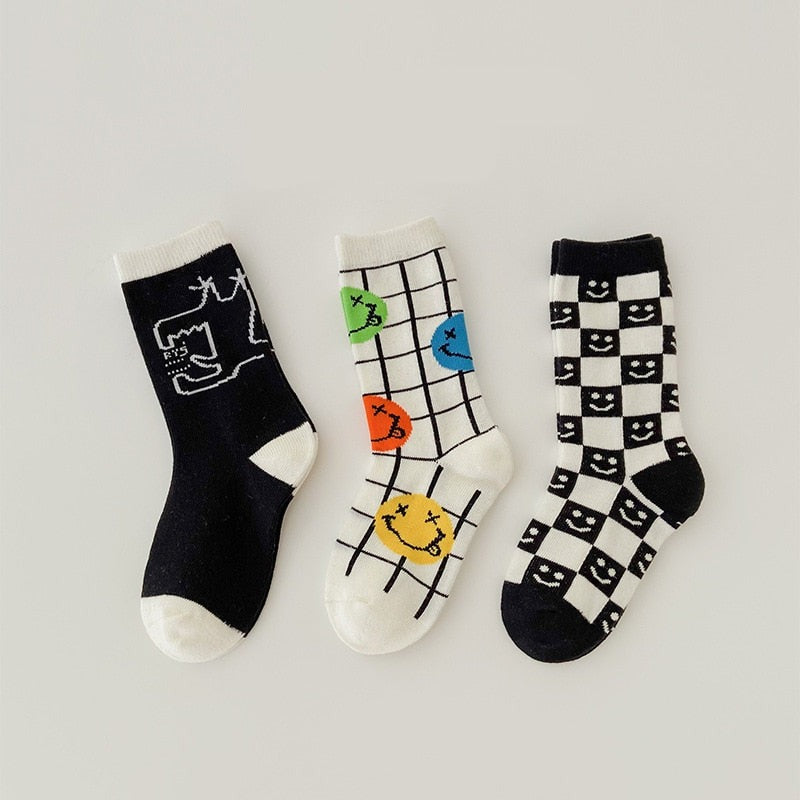 3 Pairs Wave Dot Lattice Colorful Socks