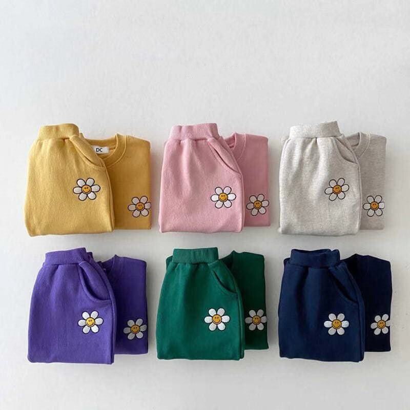 Embroidered Sunflower Sweatshirt & Pants Set